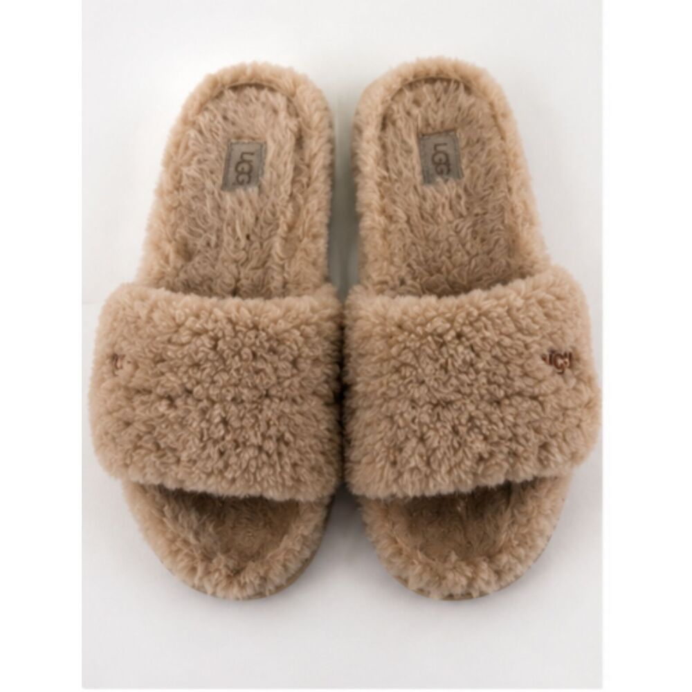 UGG Fluff Slide Shearling Slippers Sand Beige Size 9